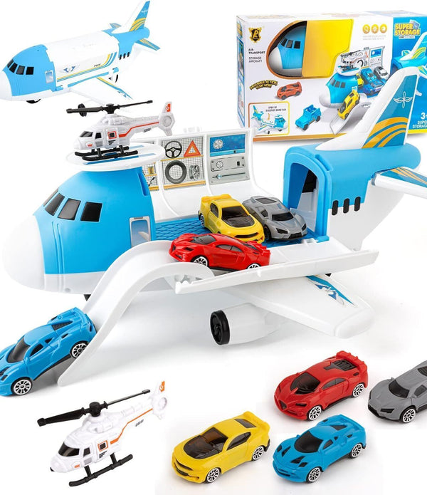 Shayson Transport Cargo Airplane Toy Set with 4 Cars & Helicopter