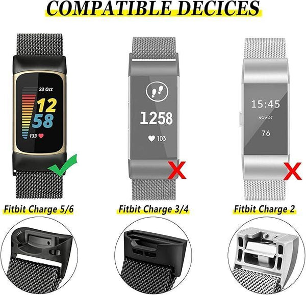 Metal Mesh Loop Bands for Fitbit Charge 5/Charge 6 - Adjustable Stainless Steel