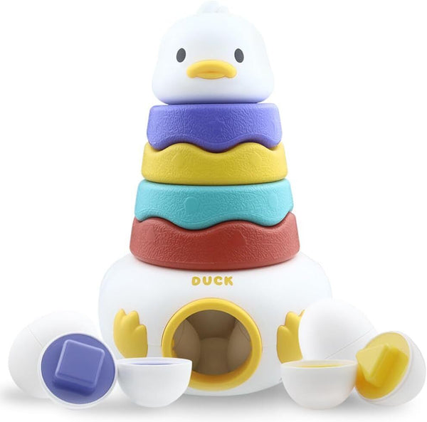 Baby Roly-Poly Ring Stacking Toy with Eggs & Duck - Fine Motor Skills