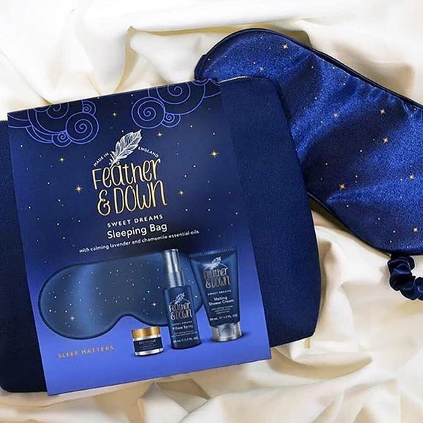 Feather & Down Sleeping Bag Gift Set - Eye Mask, Sleep Balm, Pillow Spray
