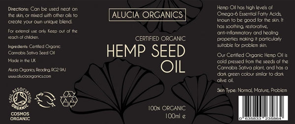 Alucia Organics Hemp Seed Oil 100ml, Certified Organic, Cold Pressed