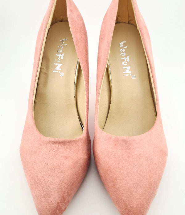 Women's  Fashion Pointed Toe Kitten Heel Pump Shoes - UK Size 4 -Pale Pink