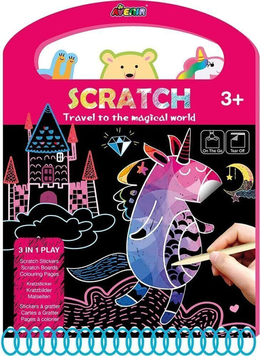 Avenir 3-in-1 Colouring Pad Scratch Book - Magical World Travel Art