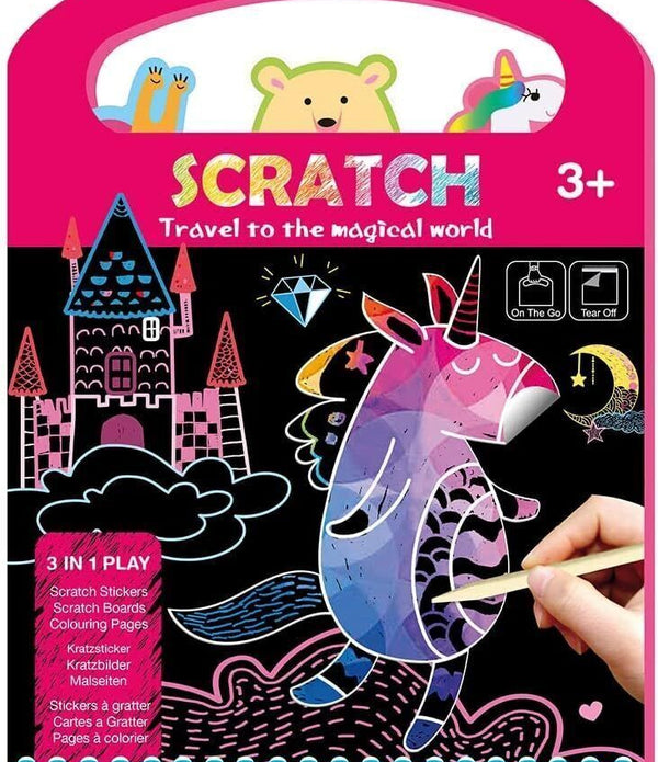 Avenir 3-in-1 Colouring Pad Scratch Book - Magical World Travel Art