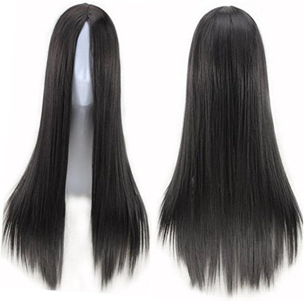 29.5-Inch Long Straight Black Synthetic Wig, Heat Resistant, for Cosplay & Party