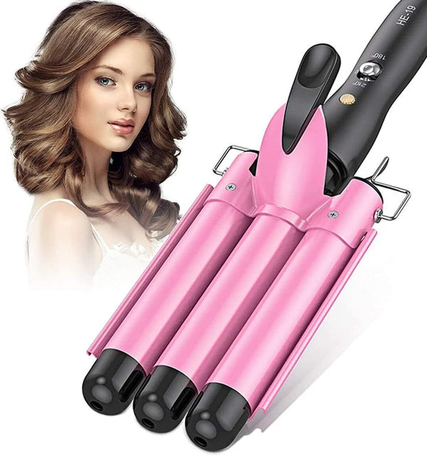 3 Barrel Hair Curler Crimper Waver Wand for Long Hair 25MM Pink