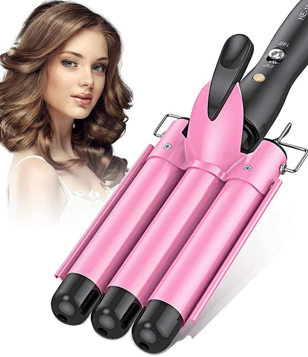 3 Barrel Hair Curler Crimper Waver Wand for Long Hair 25MM Pink