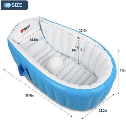 Alytimes Inflatable Baby Bathtub, No Pump, Foldable Shower Pool (Blue)