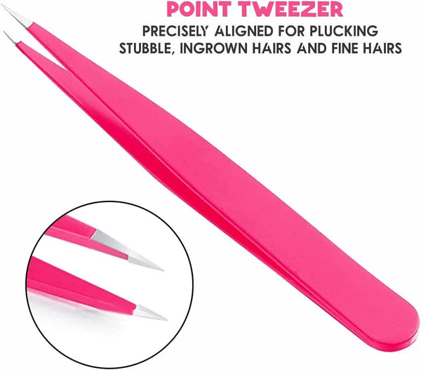 Stainless Steel Eyebrow Tweezers Set of 4 Precision Flat, Pointed & Slanted