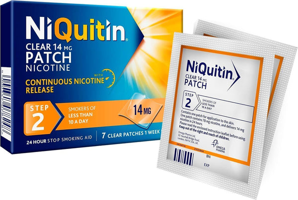 NiQuitin Step 2 Patches - 14mg - 14 Clear Patches, EXP 1025