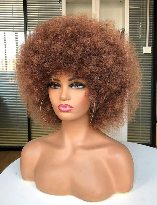 Annivia 10" Afro Wig for Women, Short Curly Kinky Cosplay Wig (Ombre Brown)