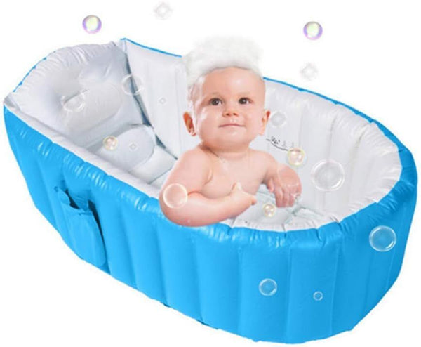 Alytimes Inflatable Baby Bathtub, No Pump, Foldable Shower Pool (Blue)