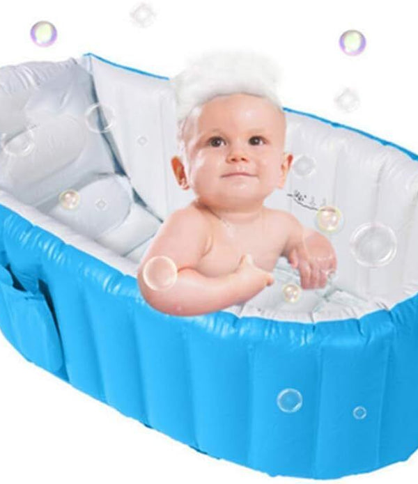 Alytimes Inflatable Baby Bathtub, No Pump, Foldable Shower Pool (Blue)