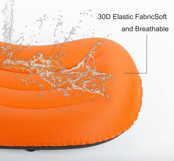 Ultralight Camping Inflating Travel Pillow Orange Ergonomic Neck Lumbar Support
