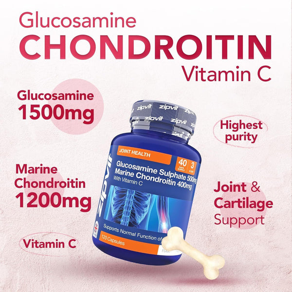 Zipvit Glucosamine Chondroitin High Strength 120 Capsules with Vitamin C Joint H