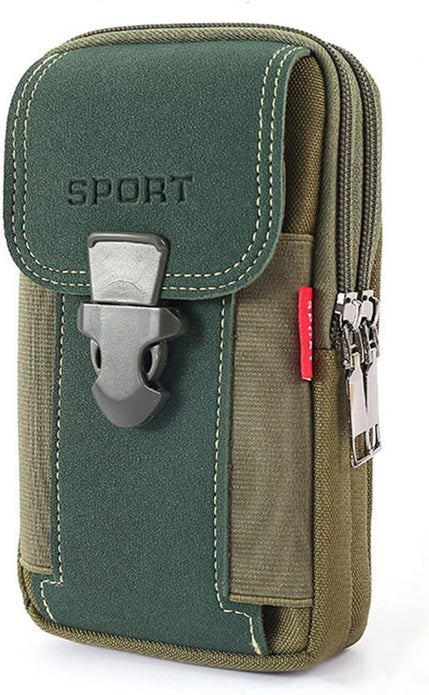 LAXIAY Men’s Sports Bag, Canvas Belt Bag, Phone Wallet, 2-Pack, Green