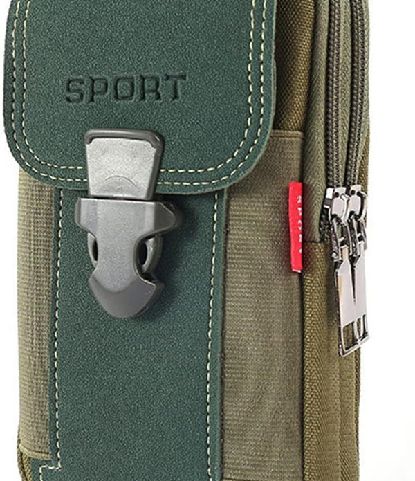 LAXIAY Men’s Sports Bag, Canvas Belt Bag, Phone Wallet, 2-Pack, Green