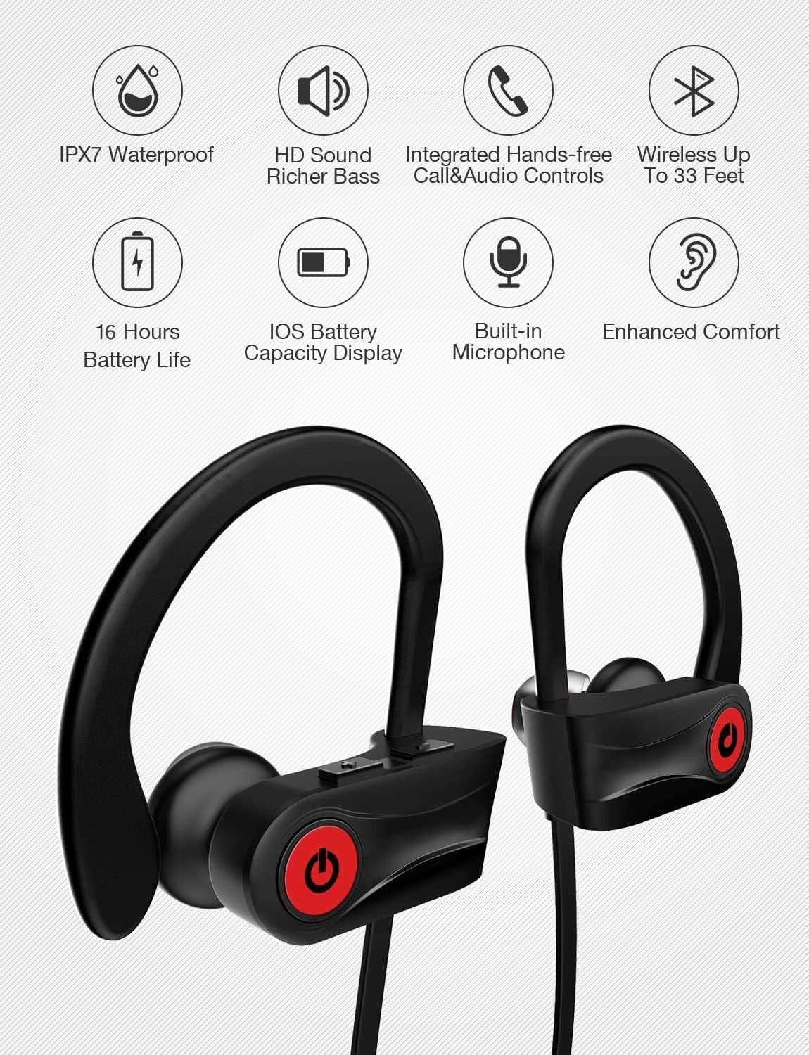Otium Wireless Headphones, Bluetooth Headphones, Best Sports Earbuds, Ipx7