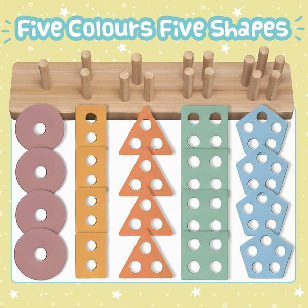 Wooden Sorting & Stacking Toys - Geometric Matching Puzzle with Lacing String