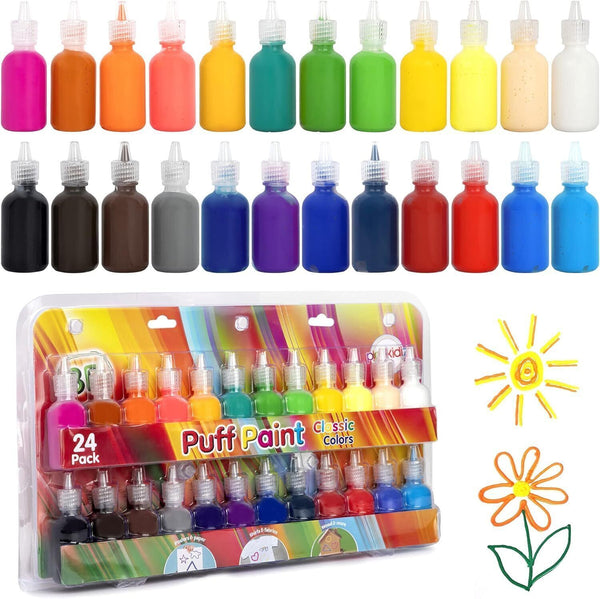 Playkidiz 3D Art Puff Paint for Kids 24-Pack - Non-Toxic Washable Paint