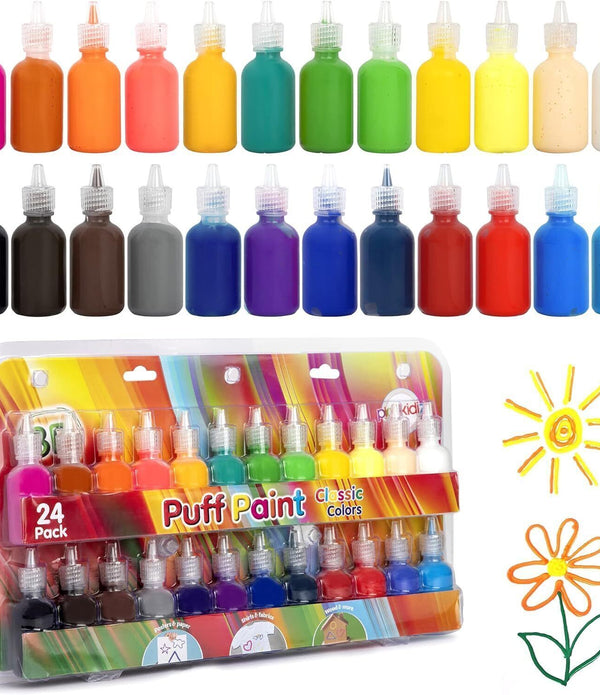 Playkidiz 3D Art Puff Paint for Kids 24-Pack - Non-Toxic Washable Paint