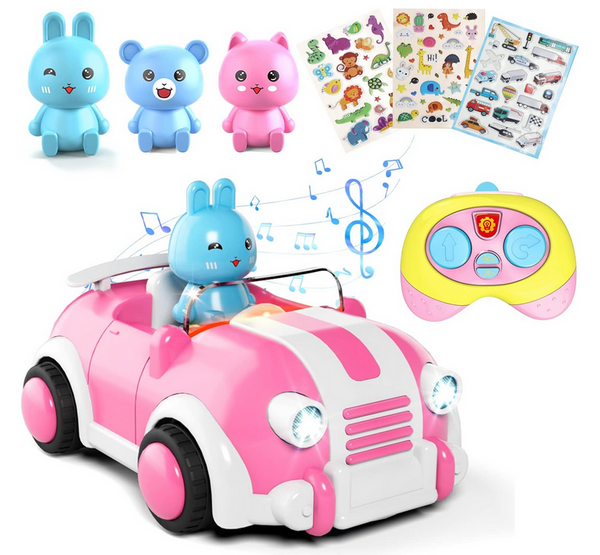 Anby Remote Control Cars for Toddlers, Cartoon RC Car with Music & Lights