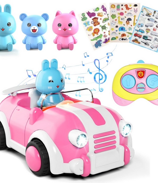 Anby Remote Control Cars for Toddlers, Cartoon RC Car with Music & Lights