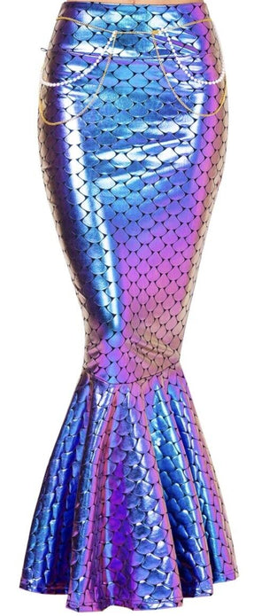 Adult Hologram Metallic Shiny Mermaid Skirt Costume - Purple - SMALL