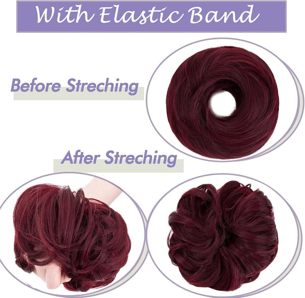 S-noilite Curly Hair Scrunchies for Women, Donut Updo Hair Bun, Wine Red