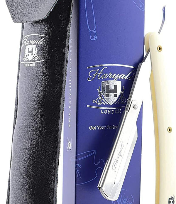 Haryali Straight Cut Throat Shaving Razor for Barber, Salon, Beard, Ivory Colour