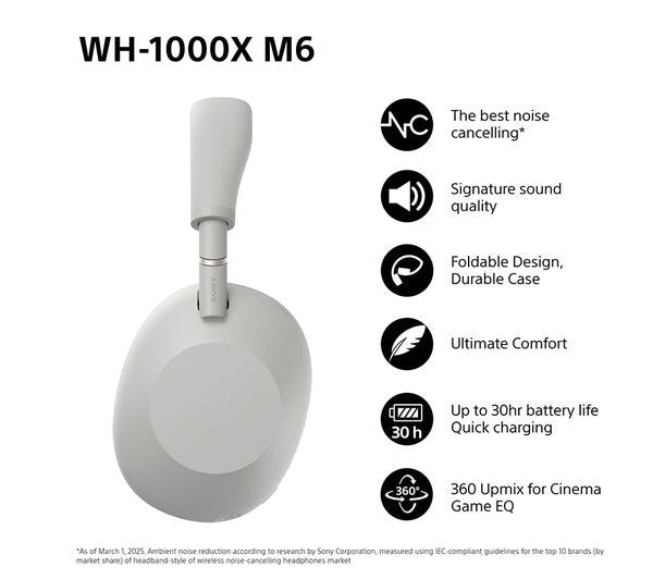 Sony WH1000XM6 Over-Ear Wireless Headphones - Silver