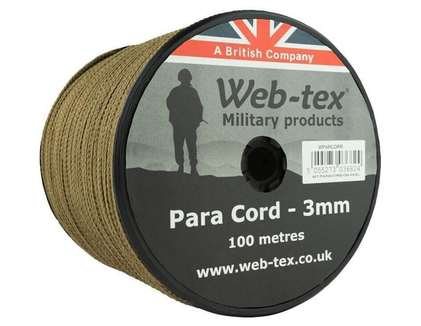 Web-tex Paracord Reel 100m x 3mm Coyote - Durable Outdoor Survival Rope