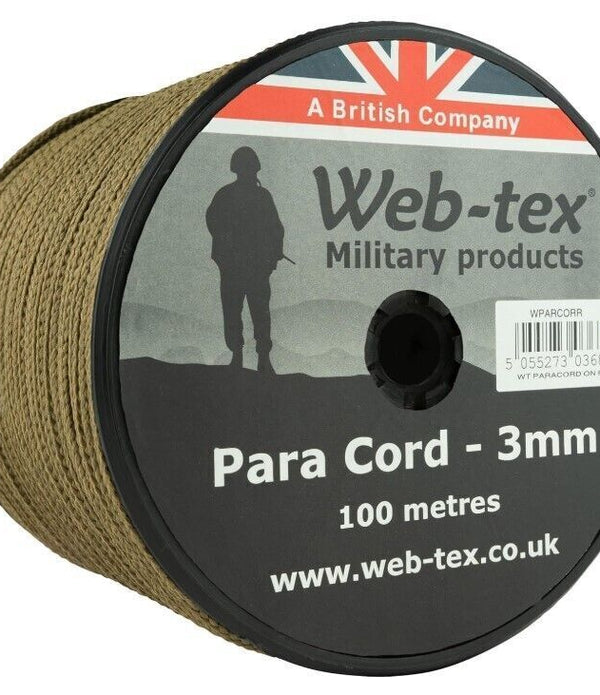 Web-tex Paracord Reel 100m x 3mm Coyote - Durable Outdoor Survival Rope