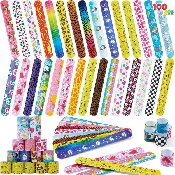 JOYIN 100pcs Slap Bracelets - Valentine's Day Party Favors, 30 Designs