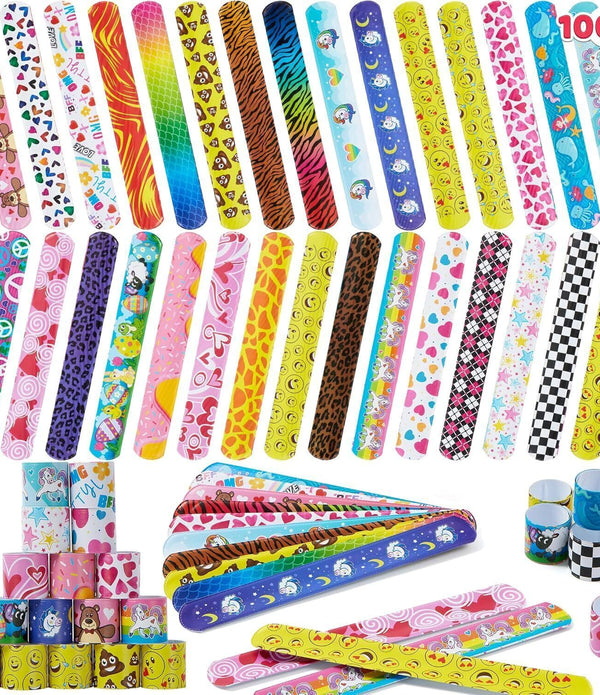 JOYIN 100pcs Slap Bracelets - Valentine's Day Party Favors, 30 Designs