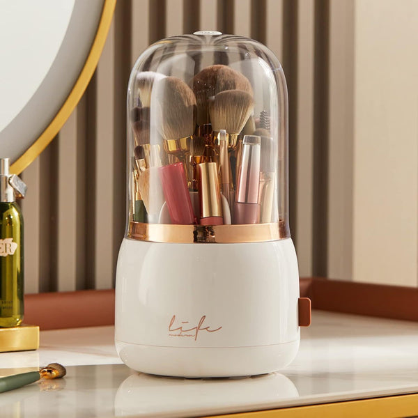 Makeup Brush Organizer, Rotating Dustproof Holder, Acrylic Cover