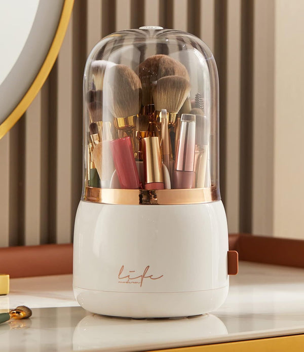 Makeup Brush Organizer, Rotating Dustproof Holder, Acrylic Cover
