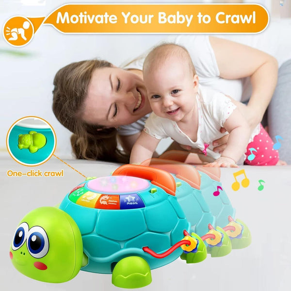 Baby Crawling Turtle Toy, Interactive 1st Birthday Gift, Lights & Music