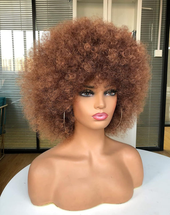 Annivia 10" Afro Wig for Women, Short Curly Kinky Cosplay Wig (Ombre Brown)