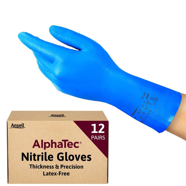 Ansell AlphaTec 37-310 Latex Free Blue Nitrile Rubber Chemical Protection Gloves