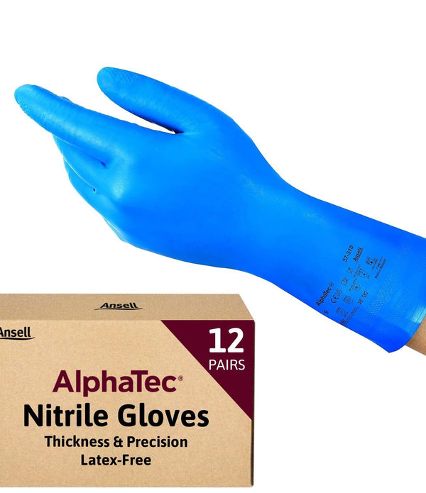 Ansell AlphaTec 37-310 Latex Free Blue Nitrile Rubber Chemical Protection Gloves