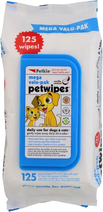 PETKIN PET WIPES x 125 Mega Value Pack Dog & Cats Cleaning Soft Wipes Pet Care