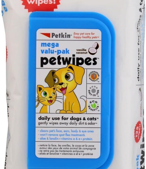 PETKIN PET WIPES x 125 Mega Value Pack Dog & Cats Cleaning Soft Wipes Pet Care