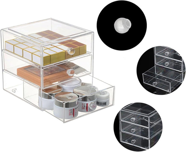 HOJKMA Clear Acrylic Makeup Organiser - 3 Drawer Cosmetic Storage