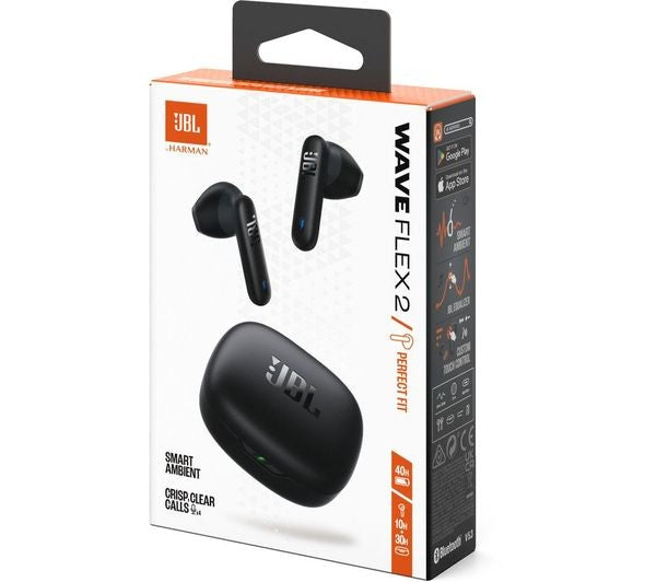 JBL Wave Flex 2, Wireless Bluetooth Earbuds 40h Playtime JBL Pure Bass Sound