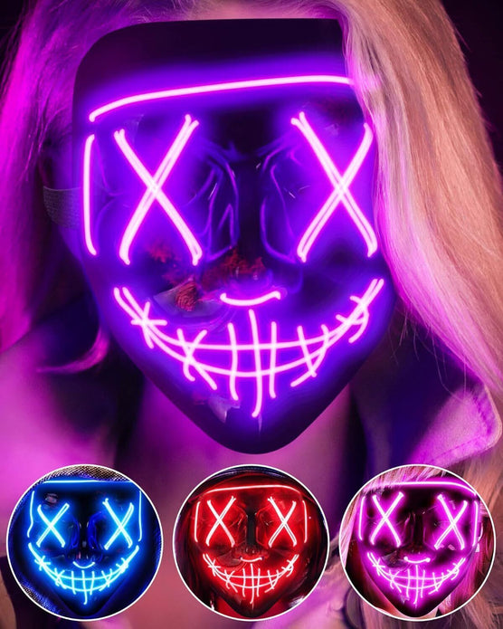 AnanBros LED Halloween Mask, Light Up Rave Face Mask 3 Modes Cosplay Purple