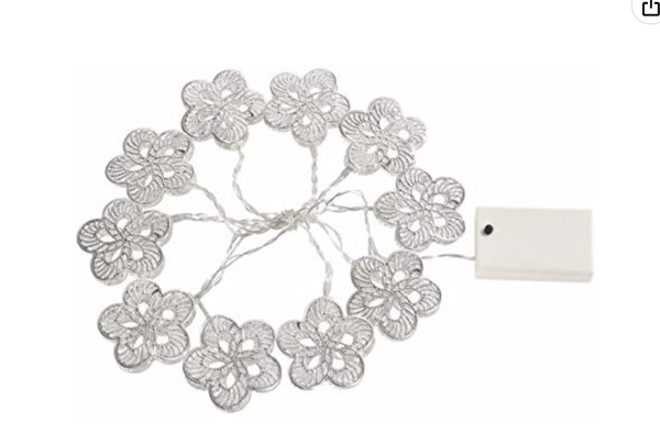 Brights Flower String Lights, Battery Operated Memory Filigree (18538) Silver