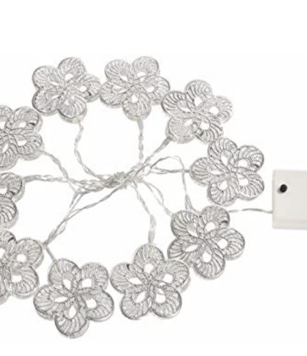 Brights Flower String Lights, Battery Operated Memory Filigree (18538) Silver