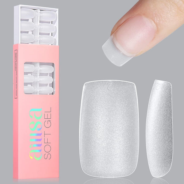 AILLSA Square Nails Tips, 240 Pcs Matte Soft Gel Nail Tips, Soak Off, 15 Sizes