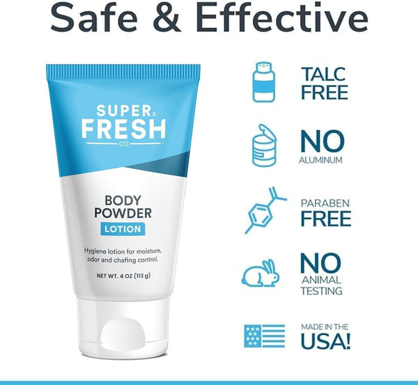 Super Fresh Body Powder Lotion by SweatBlock - Talc Free, Anti-Chafing, 4 fl oz.